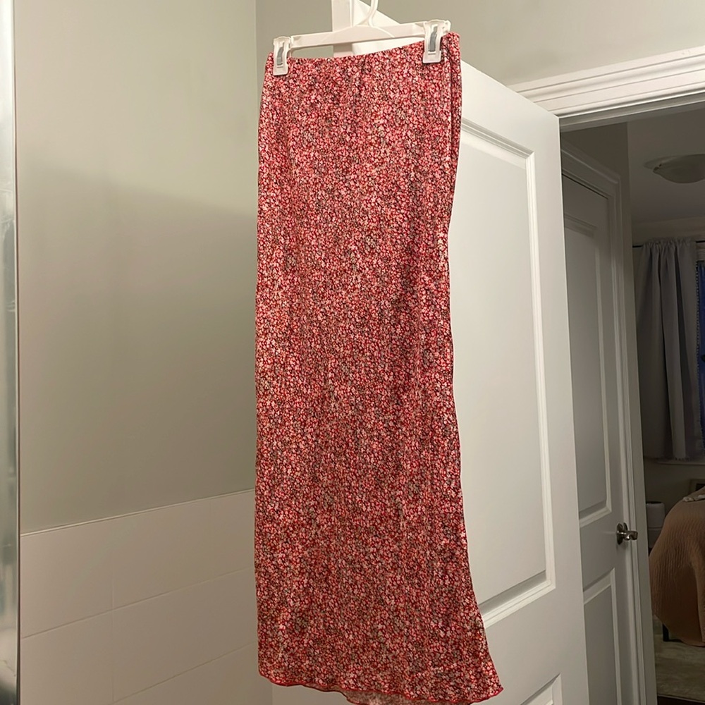 Red floral midi skirt